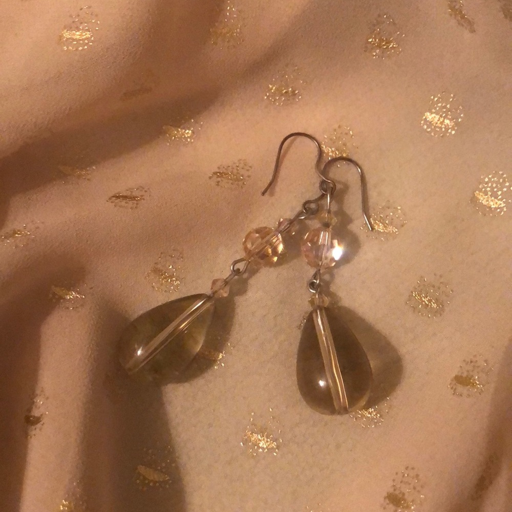 Glass beaded earrings-Citrine cut faux crystals